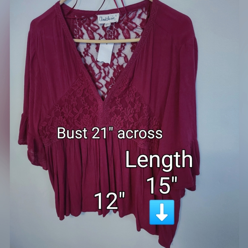 Boho Lace Top Wine Color NWT - Picture 14 of 16